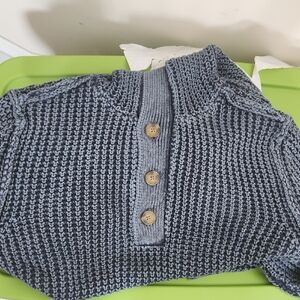 Mens Large  Blue Knit Sweater with Button Detail Nwbag